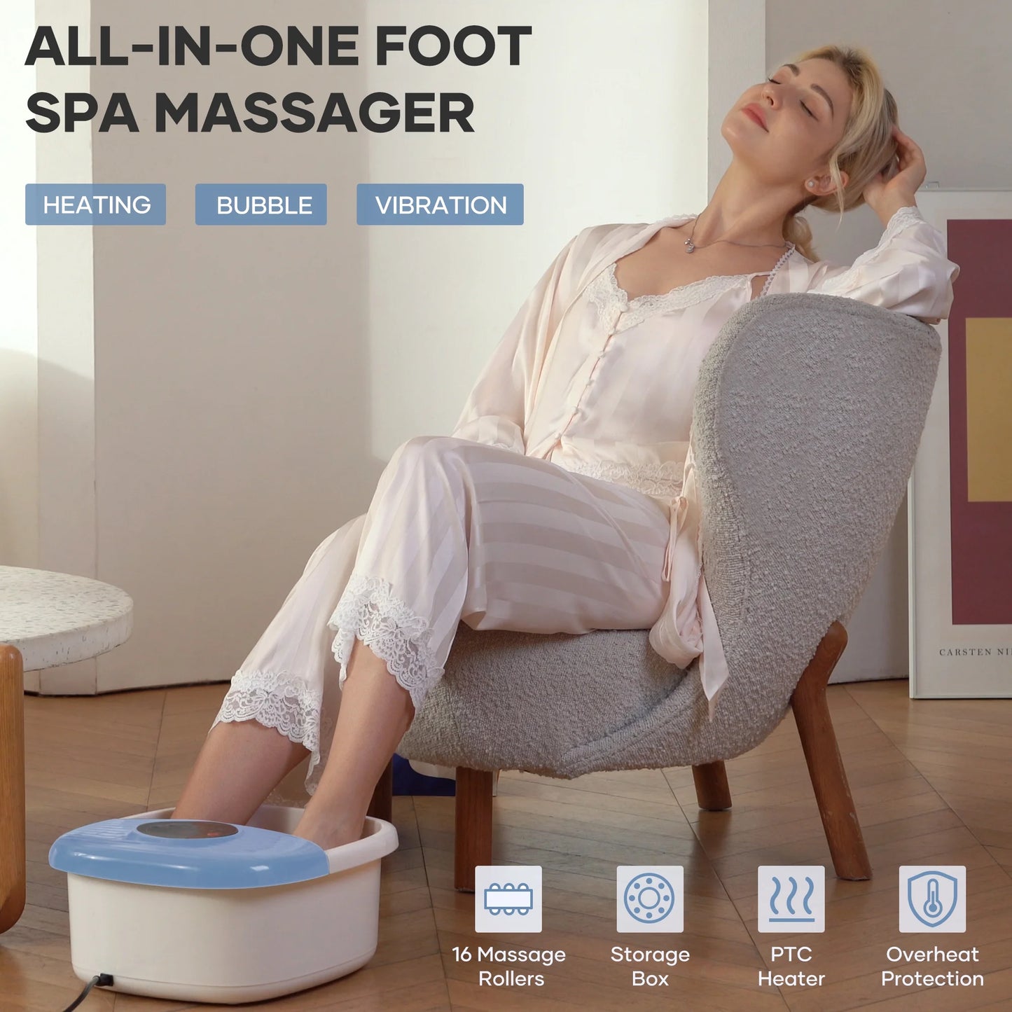 Foot Spa Bath Massager with Heat, Bubble, Vibration with Digital Temperature Control - Blue